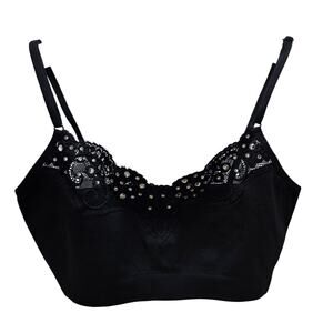 Stella Sole Black Lace Rhinestone Bralette S/M Italy‎ Stretch Festival Clubwear